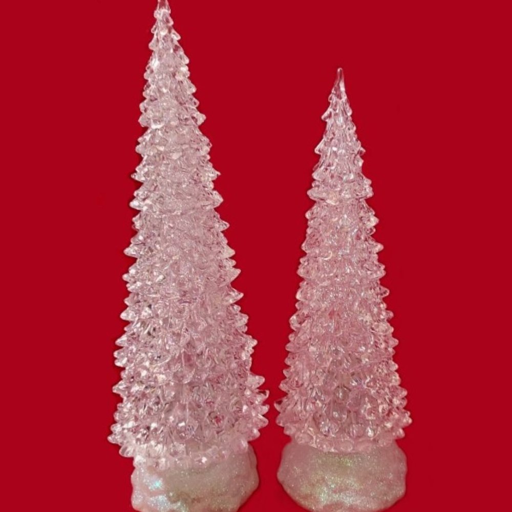 Vintage Cracker Barrel 12.5" and 10.5" Clear Acrylic Light Up Christmas Trees - Picture 9 of 10